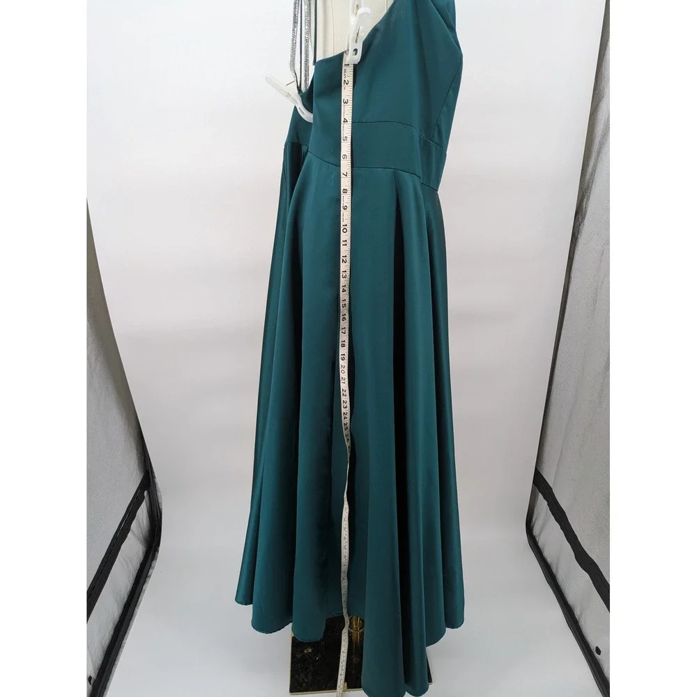 Jules & Cleo Dress Women 20 Emerald Green One Shoulder Rhinestone Satin Gown - Picture 10 of 16